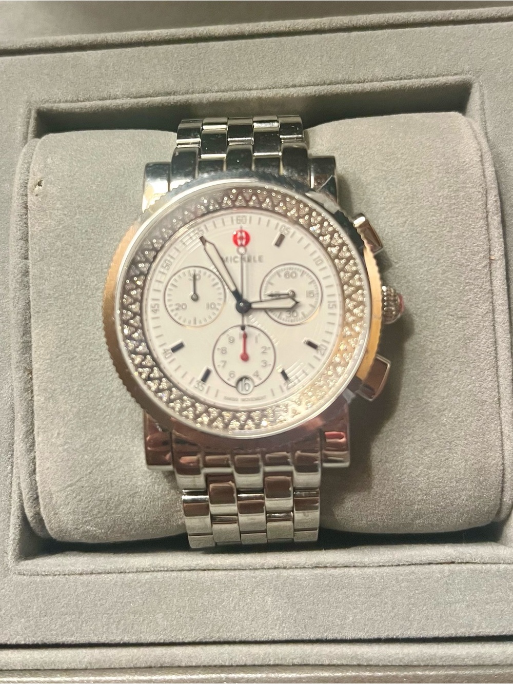 MICHELE Sport Sail Diamond Chronograph Watch White Dial Stainless Steel 38mm